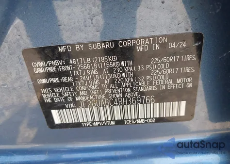 2024 Subaru Crosstrek z USA, uszkodzony, nr VIN JF2GUABC4RH369766